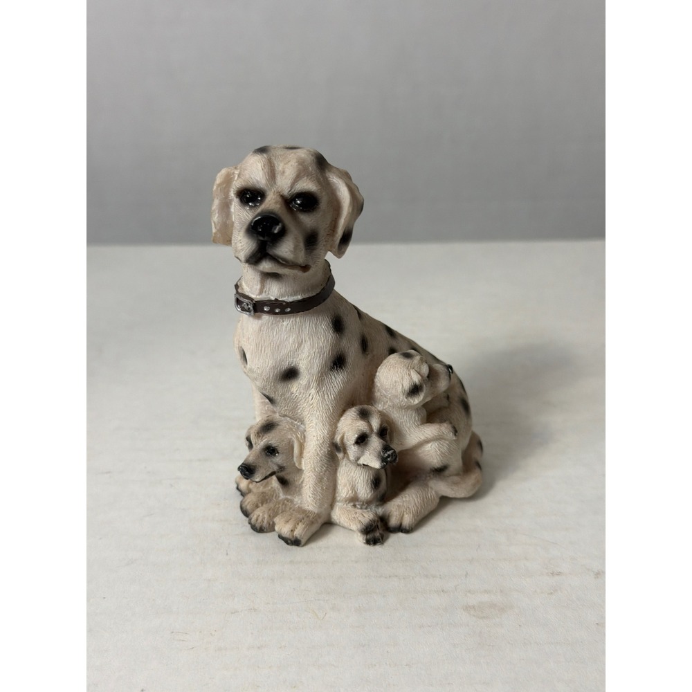 Dalmatian Mother Dog and Puppies Figurine Spotted Resin Canine Sculpture